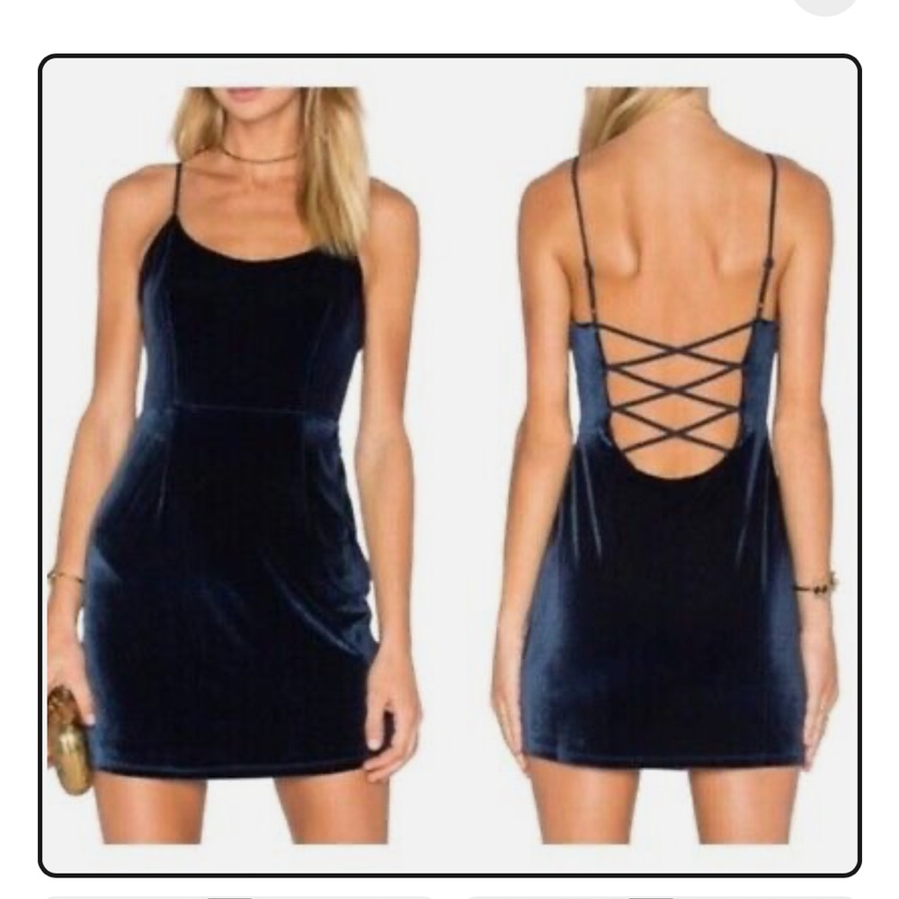NBD x Revolve Blue Velvet Lauren Strappy Back Bodycon